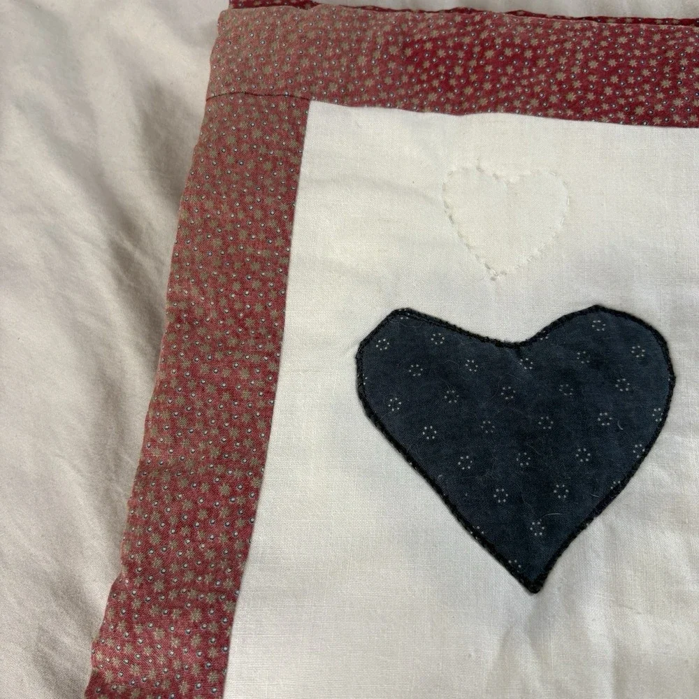 Handmade Quilted Appliqued Quilt Wall Hanging Hearts 1980s 90s Country Primitive